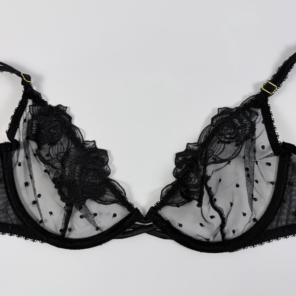 Victoria's Secret Very Sexy Sheer Polka Dot Rose Lace Low-Cut Demi Bra 36B NWT